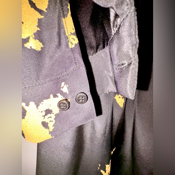 OTTE New York Luxury Black and Gold Leaf Splatter Shirt Dress with Pockets Sz M - Picture 7 of 12